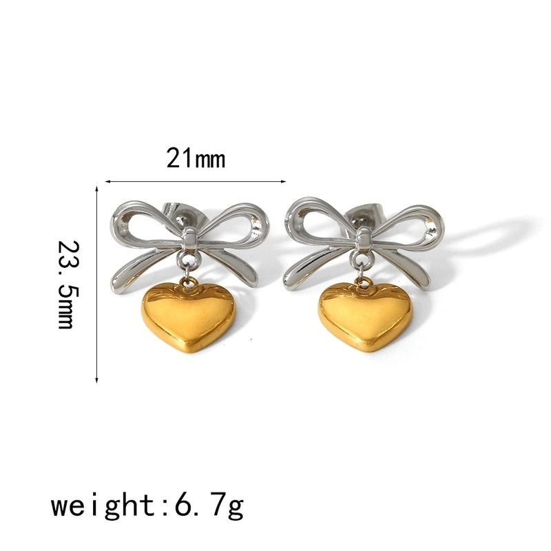 1 Pair Classic Style Heart Shape Polishing Epoxy Plating 304 Stainless Steel Drop Earrings