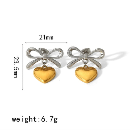 1 Pair Classic Style Heart Shape Polishing Epoxy Plating 304 Stainless Steel Drop Earrings