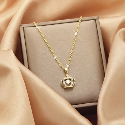 2 Pieces Titanium Steel Vintage Style Tassel Plating Doll Constellation Crown Pendant Necklace