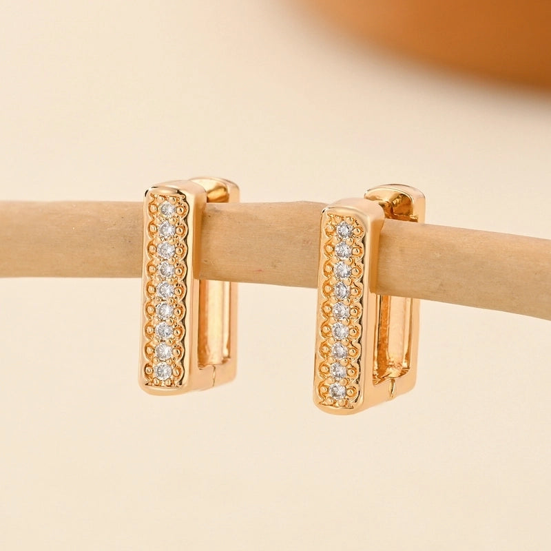 1 Pair Minimalist Solid Color Copper Zircon Earrings