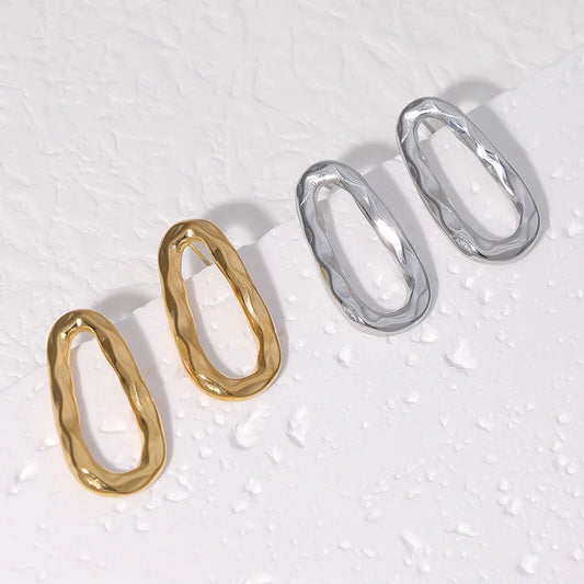 Ellipse Geometric Stainless Steel Electroplating Stud Earrings