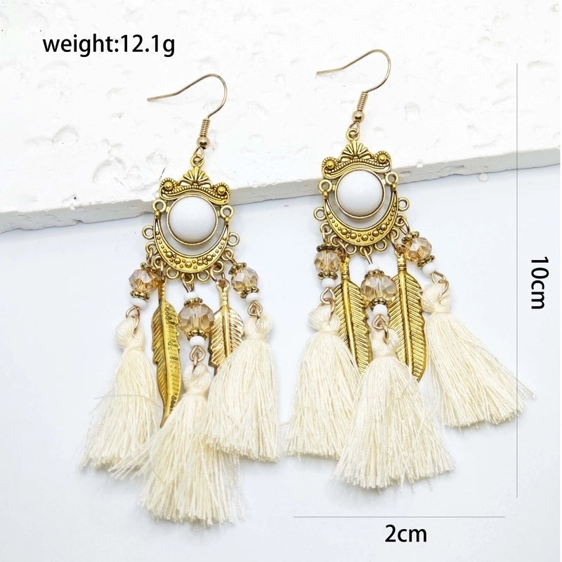 1 Pair Ethnic Style Bohemian Leaves Feather Tassel Plating 304 Stainless Steel 18K Gold Plated Stainless Steel Earrings