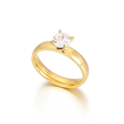 Minimalist Classic Style Solid Color Titanium Steel Rhinestones 18K Gold Plated Inlay Rings