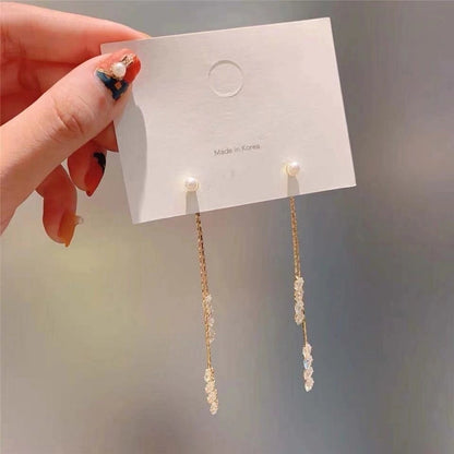 2 Pieces Elegant Star Tassel Heart Shape Inlay Alloy Artificial Pearls Rhinestones Glass Earrings