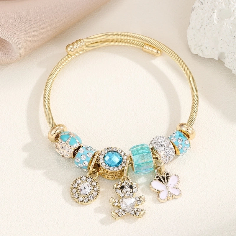 Vacation Modern Style Bear 304 Stainless Steel Alloy Gold Plated Rhinestones Bangle In Bulk