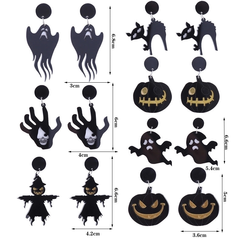 1 Pair Retro Punk Pumpkin Bat Ghost Printing Arylic Drop Earrings