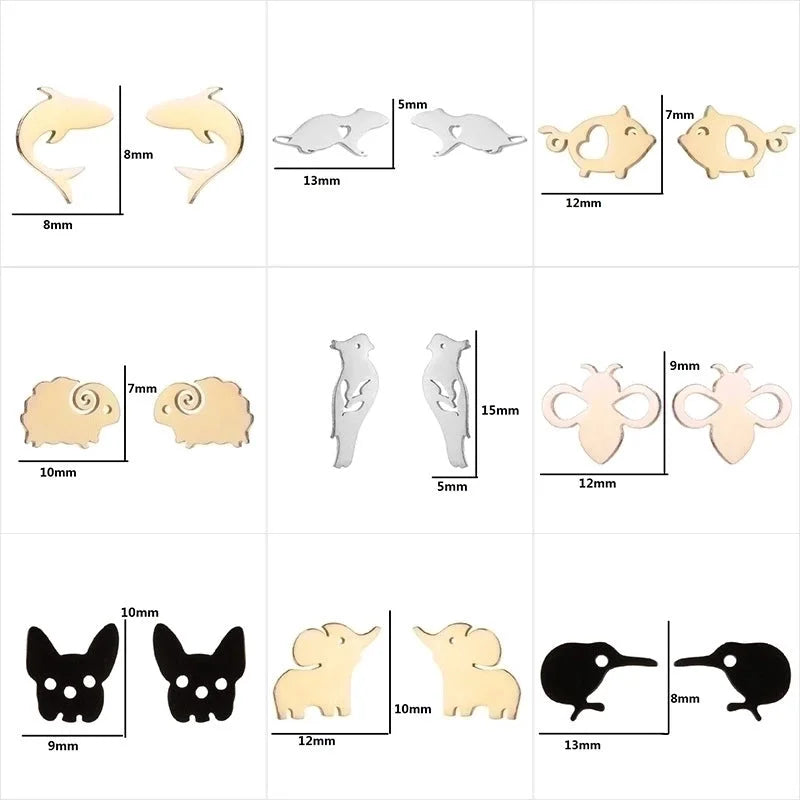 1 Pair Minimalist Animal Plating 304 Stainless Steel 18K Gold Plated Ear Studs