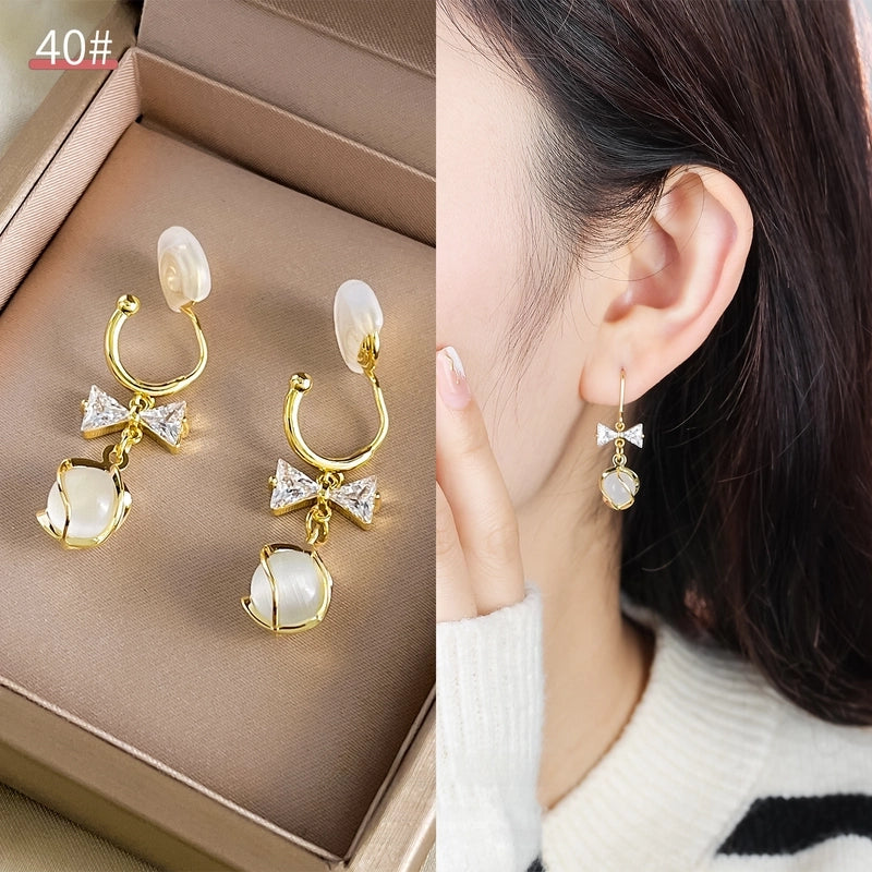 Mosquito Incense Plate Ear Clip Women's Ear Holes Exquisite Pearl Earrings Advanced Hong Kong Style Retro Niche Light Luxury Earrings