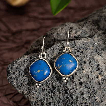 Hot Artistic Retro Geometric Lapis Lazor Ear Drop Bohemian Natural Stone Antique Women\'s Earrings