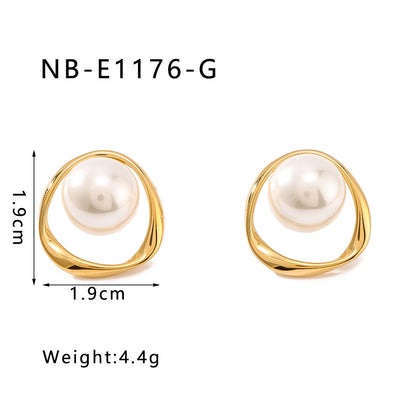 IG Style Pearl Circle Geometric Stainless Steel Electroplating Earrings