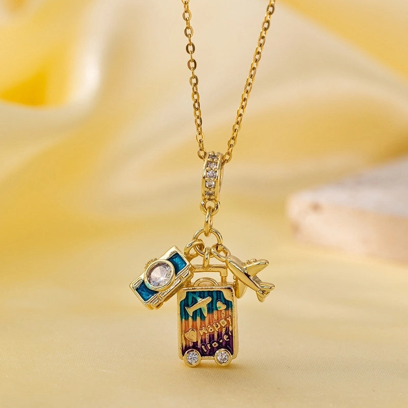 Titanium Steel Copper Plating Heart Shape Flower Bow Knot Pendant Necklace