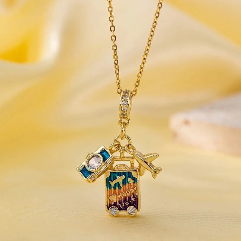 Titanium Steel Copper Plating Heart Shape Flower Bow Knot Pendant Necklace