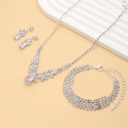 Minimalist Solid Color Rhinestone Inlay Zircon Jewelry Set