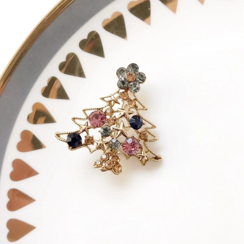 Cute Pin Christmas Tree Snowman Alloy Rhinestone Enamel Women'S Brooches