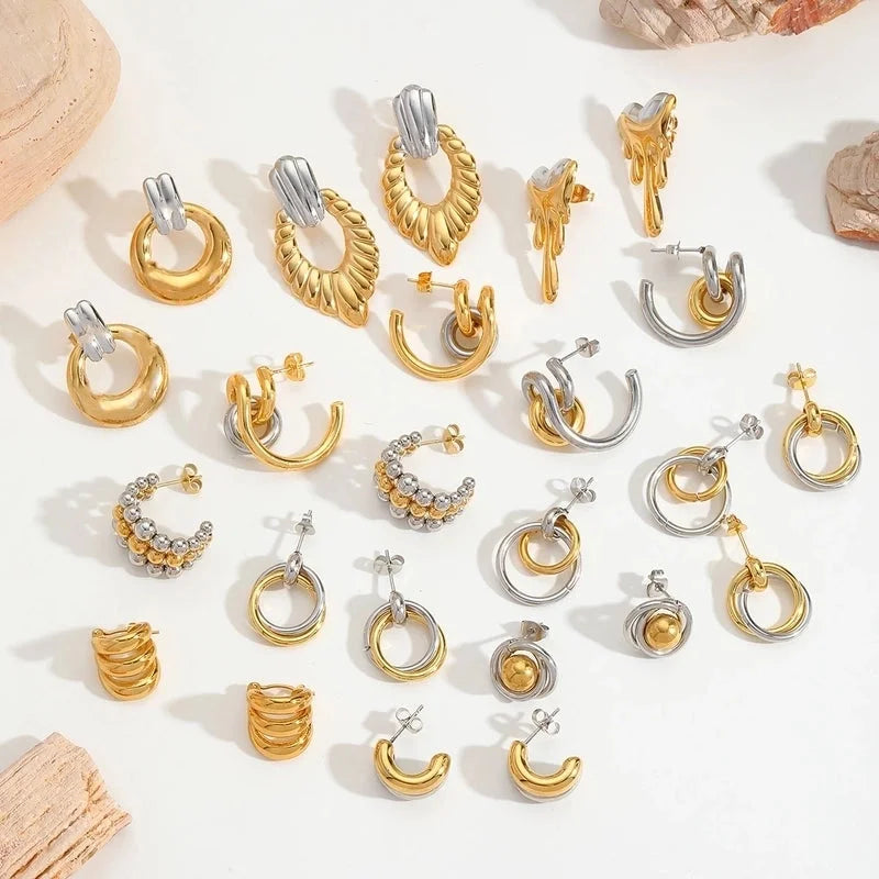 1 Pair Casual Basic Minimalist Irregular Round Heart Shape Mixed Metal 304 Stainless Steel 18K Gold Plated Ear Studs