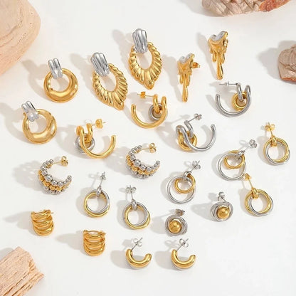 1 Pair Casual Basic Minimalist Irregular Round Heart Shape Mixed Metal 304 Stainless Steel 18K Gold Plated Ear Studs