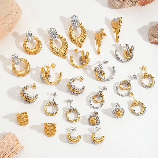 1 Pair Casual Basic Minimalist Irregular Round Heart Shape Mixed Metal 304 Stainless Steel 18K Gold Plated Ear Studs