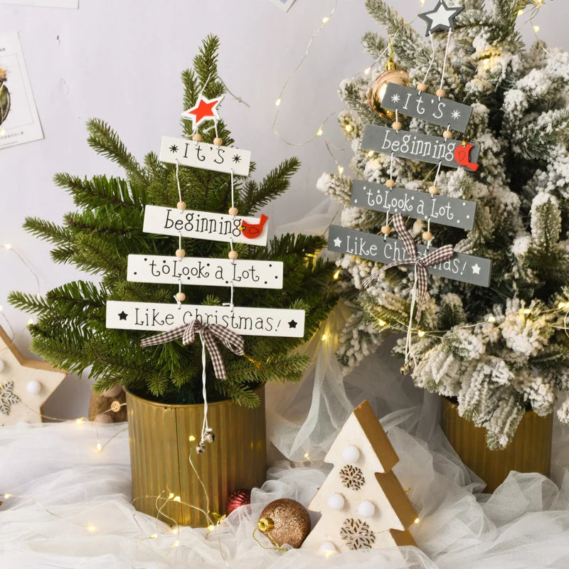 Christmas Wooden Christmas Tree Hanging Decoration Christmas Door Hanging Decoration Wind Chime Letter Sign Hanging Decoration Christmas Bell Small Hanging Ornament