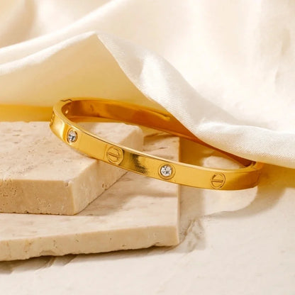 Retro Minimalist Geometric 304 Stainless Steel K Gold Plated Zircon Bangle In Bulk