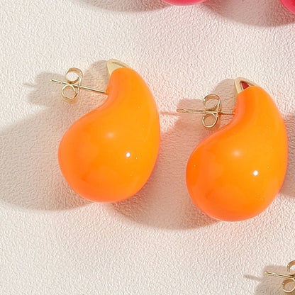 1 Pair Minimalist Water Droplets Epoxy Plating Brass 14k Gold Plated Ear Studs