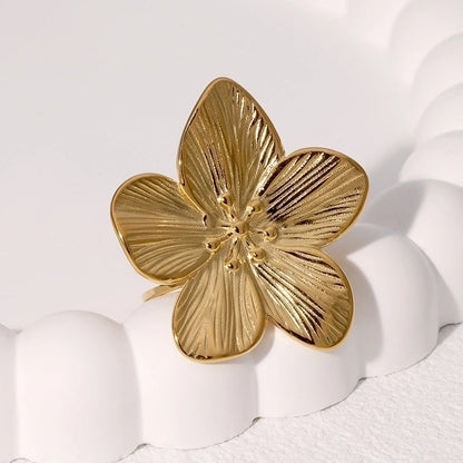 Elegant Vintage Style Flower 304 Stainless Steel 18K Gold Plated Open Rings