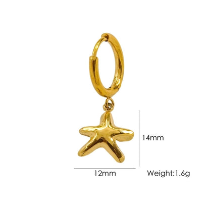 3 Pieces Beach Tortoise Starfish Shell Plating 304 Stainless Steel 14K Gold Plated Earrings