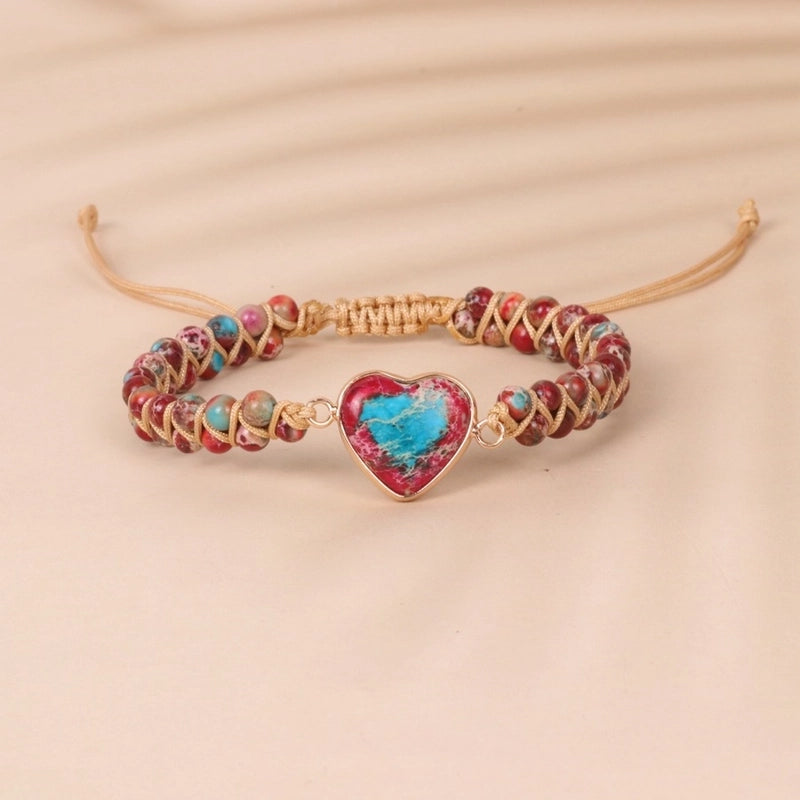 1 Piece Minimalist Heart Shape Turquoise Glass Knitting Bracelets