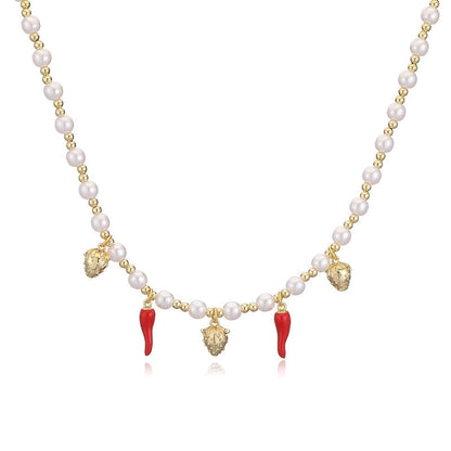 Sweet Cherry Strawberry Copper Enamel Multi Charms Necklace