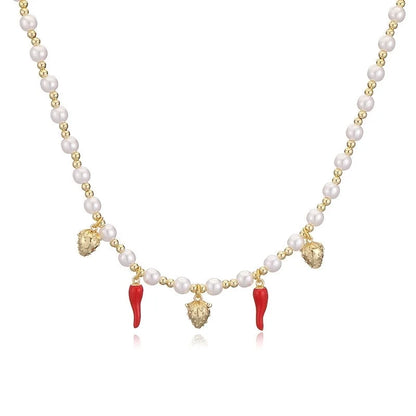 Sweet Cherry Strawberry Copper Enamel Multi Charms Necklace