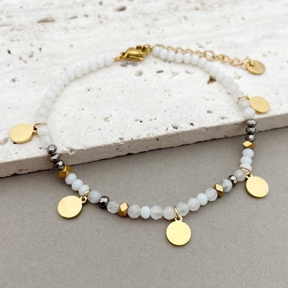 IG Style Casual Round 304 Stainless Steel Natural Stone Labradorite Gold Plated Bracelets In Bulk