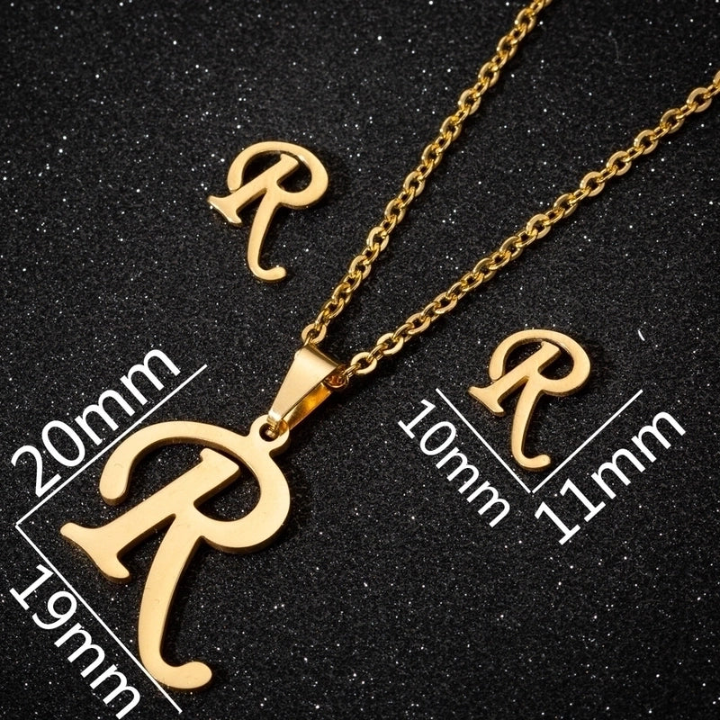Women\'s Fashion Minimalist Letter Stainless Steel Pendant Necklace Ear Studs Plating Jewelry Sets