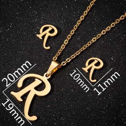 Women\'s Fashion Minimalist Letter Stainless Steel Pendant Necklace Ear Studs Plating Jewelry Sets