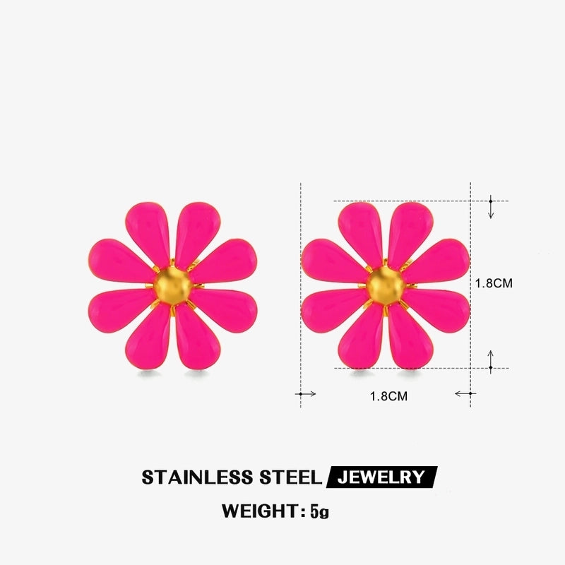 Minimalist Classic Style Flower 304 Stainless Steel Resin 18K Gold Plated Enamel Rings Earrings