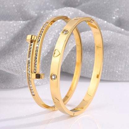 Casual Elegant Minimalist Solid Color 304 Stainless Steel Zircon Bangle In Bulk