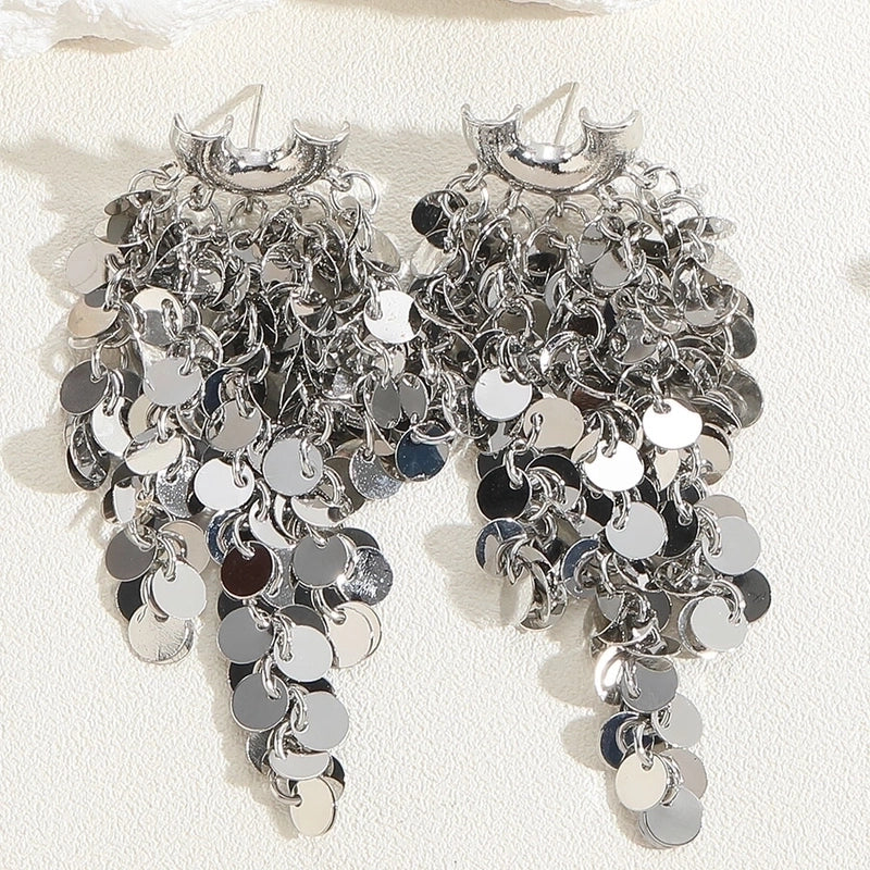 1 Pair Elegant Tassel Sequins Plating Inlay Brass Zircon 14k Gold Plated White Gold Plated Drop Earrings