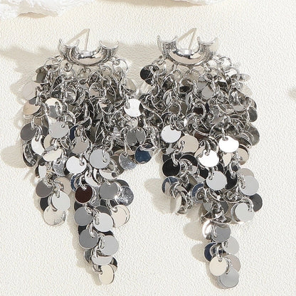 1 Pair Elegant Tassel Sequins Plating Inlay Brass Zircon 14k Gold Plated White Gold Plated Drop Earrings