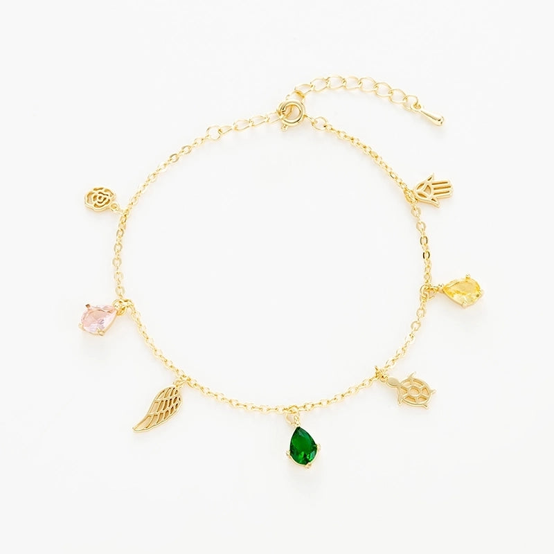 Copper Elegant Gold Plated Leaves Heart Shape Zircon Bracelets