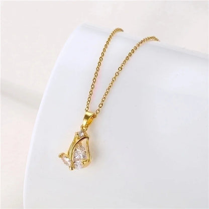 Stainless Steel Titanium Steel 18K Gold Plated Minimalist Plating Inlay Flower Dragonfly Butterfly Zircon Pendant Necklace