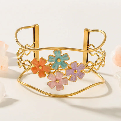 IG Style Flower Stainless Steel Electroplating Bangles