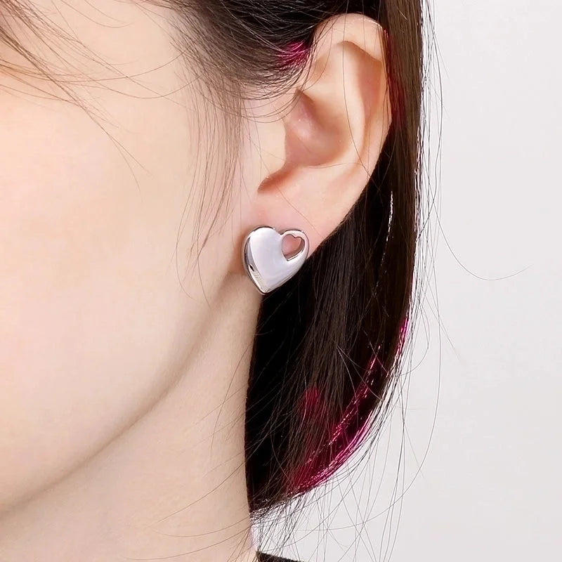 1 Pair Minimalist Heart Shape Titanium Steel Gold Plated Ear Studs