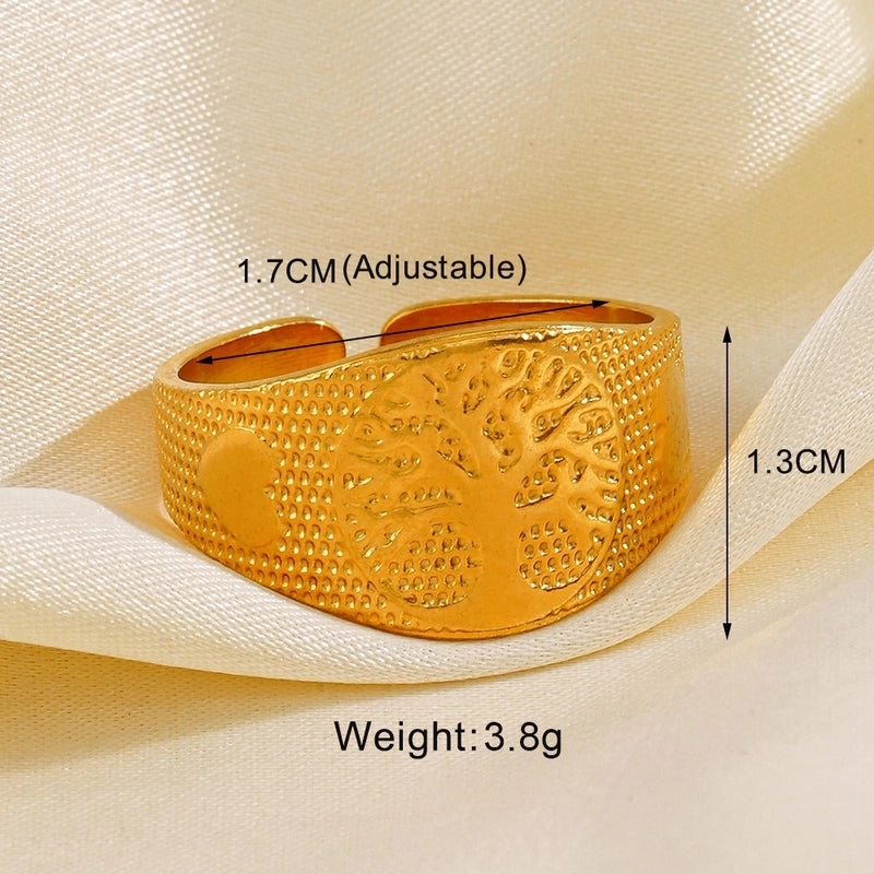 IG Style Leaves Solid Color Lines 304 Stainless Steel 18K Gold Plated Open Rings In Bulk