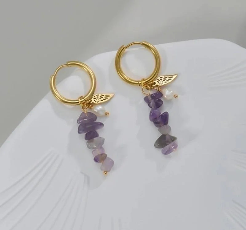 1 Pair Fashion Geometric Plating 304 Stainless Steel Natural Stone 18K Gold Plated Stainless Steel Earrings