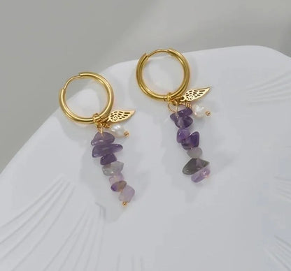 1 Pair Fashion Geometric Plating 304 Stainless Steel Natural Stone 18K Gold Plated Stainless Steel Earrings