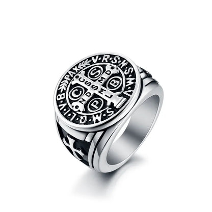 Men's St. Benedict Vintage Titanium Steel Ring Roman Cross Protection Christmas Gift