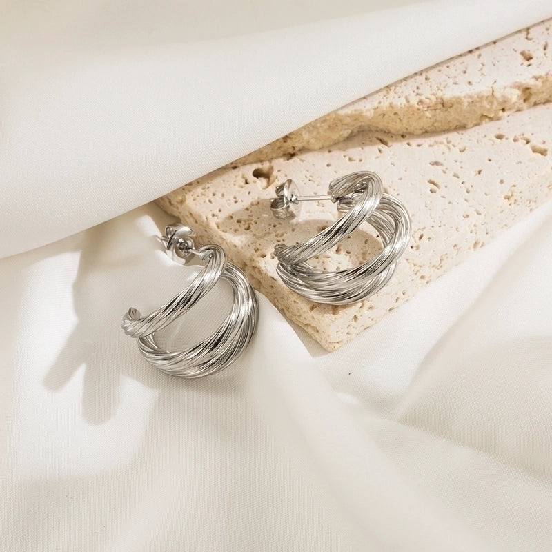 1 Pair Minimalist Classic Style C Shape Plating Stainless Steel 14k Gold Plated Ear Studs