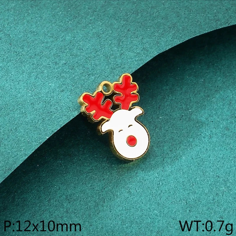 Stainless Steel Christmas Series Oil Drop Elk Style Pendant Diy Accessories Compatible With Bracelets And Necklaces