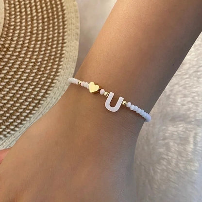 Sweet Commute Letter Heart Shape Stainless Steel Artificial Crystal Shell 18K Gold Plated Bracelets In Bulk