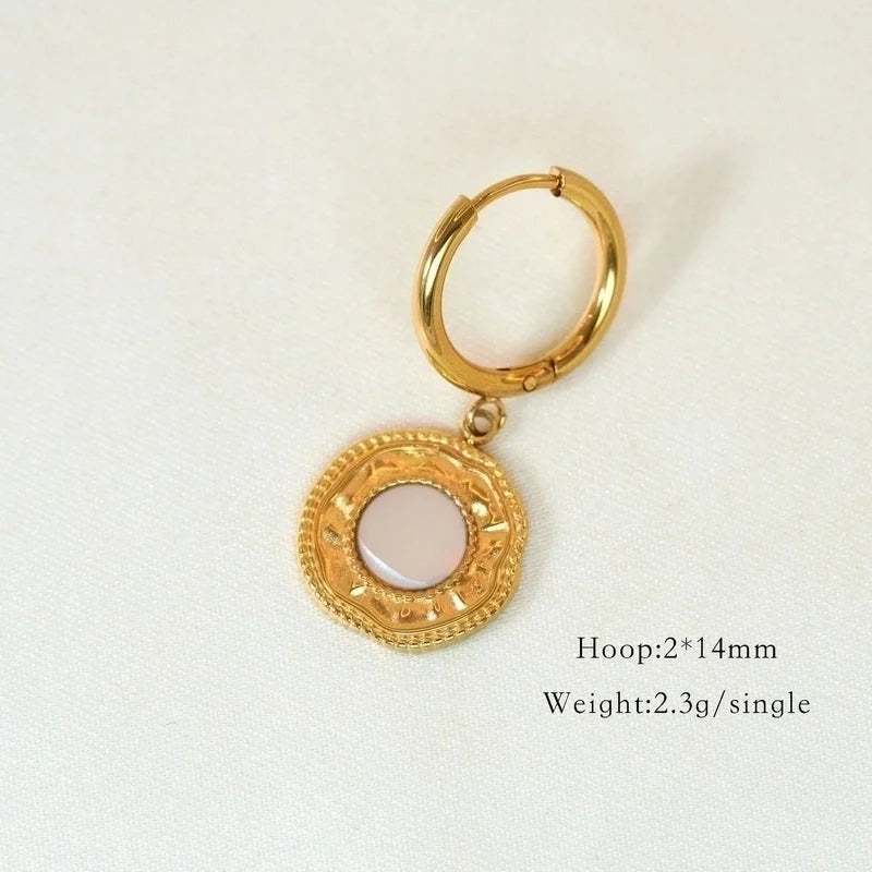 1 Piece Elegant Lady Modern Style Printing Star Pineapple Plating Inlay 304 Stainless Steel Rhinestones White Shell 14K Gold Plated Drop Earrings