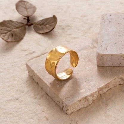 Retro Solid Color 304 Stainless Steel Plating Wide Band Ring Open Ring