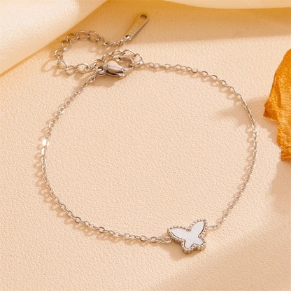 Elegant Minimalist Butterfly Titanium Steel Acrylic 18K Gold Plated Inlay Bracelets Earrings Necklace